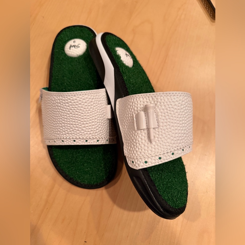 Reef White and Green Slide Sandals
